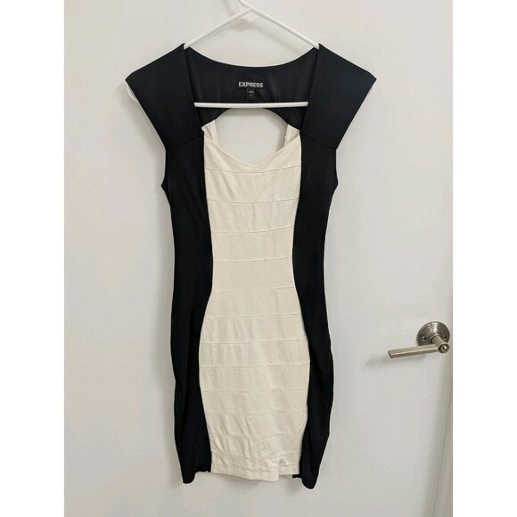 Black And White Color Block Back Cutout Bodycon Mini Dress Express Size 0 - Picture 1 of 4